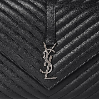 Saint Laurent Sheepskin Matelasse Chevron Monogram Large College Satchel Black 9 of 11