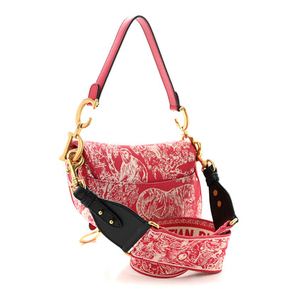 Christian Dior Canvas Reverse Embroidered Toile De Jouy Saddle Bag With Strap Red 3 of 10