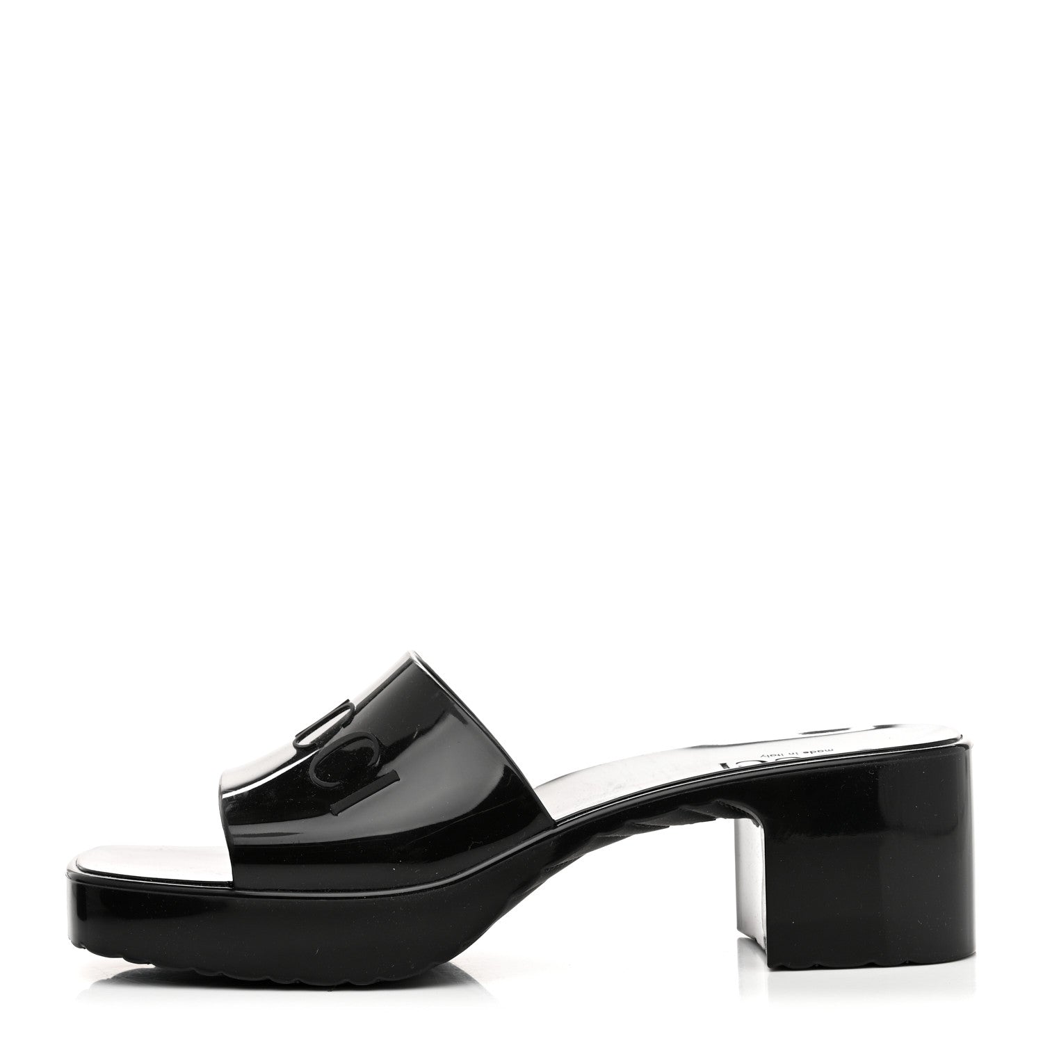 Gucci Rubber Gucci Logo Womens Platform 20/60mm Slide Sandals 37 Black 1 of 9