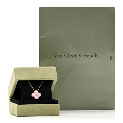 Van Cleef & Arpels 18K Rose Gold Diamond Pink Porcelain Vintage Alhambra Pendant Necklace 6 of 6
