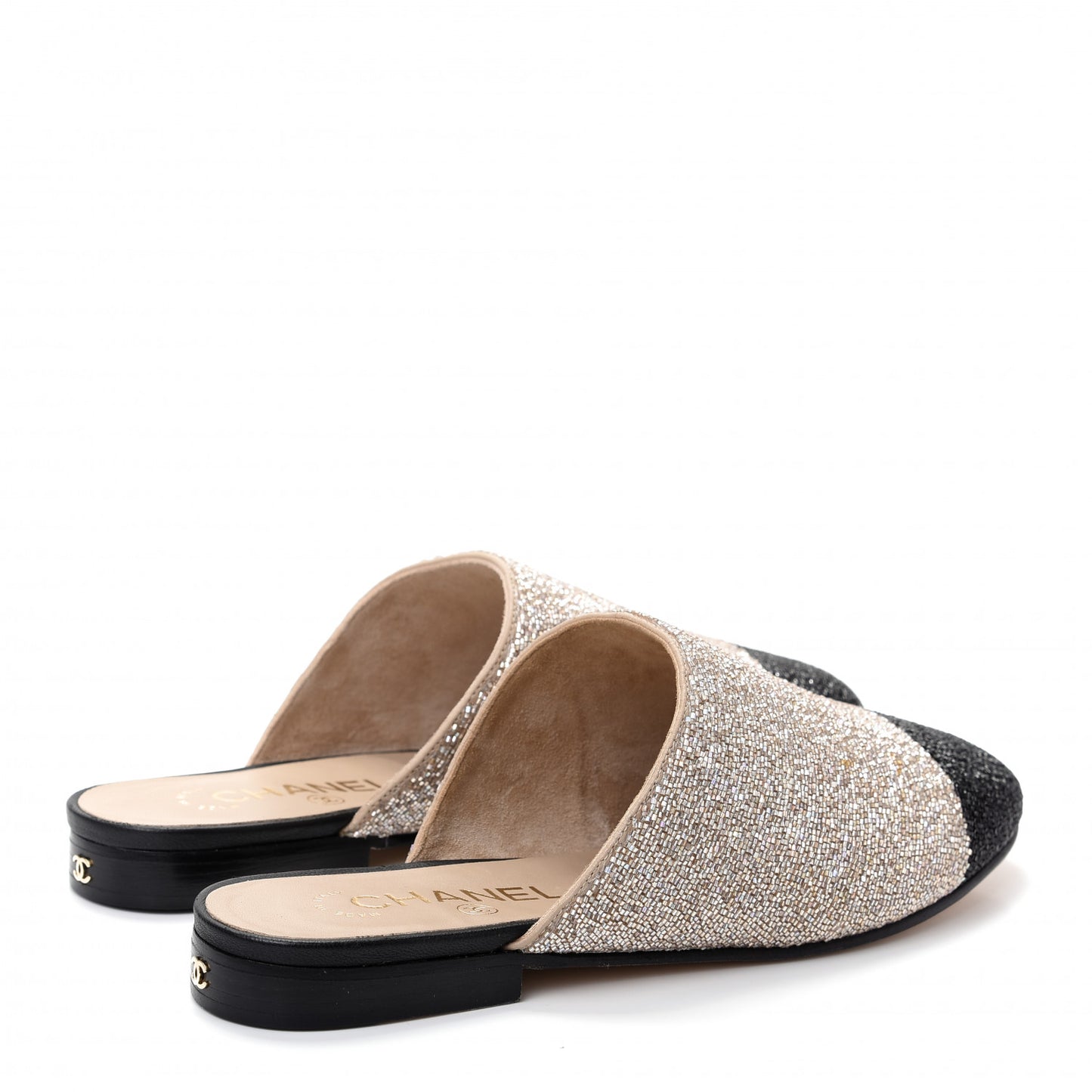 Pearl Embroidery CC Mules 35.5 Beige Black