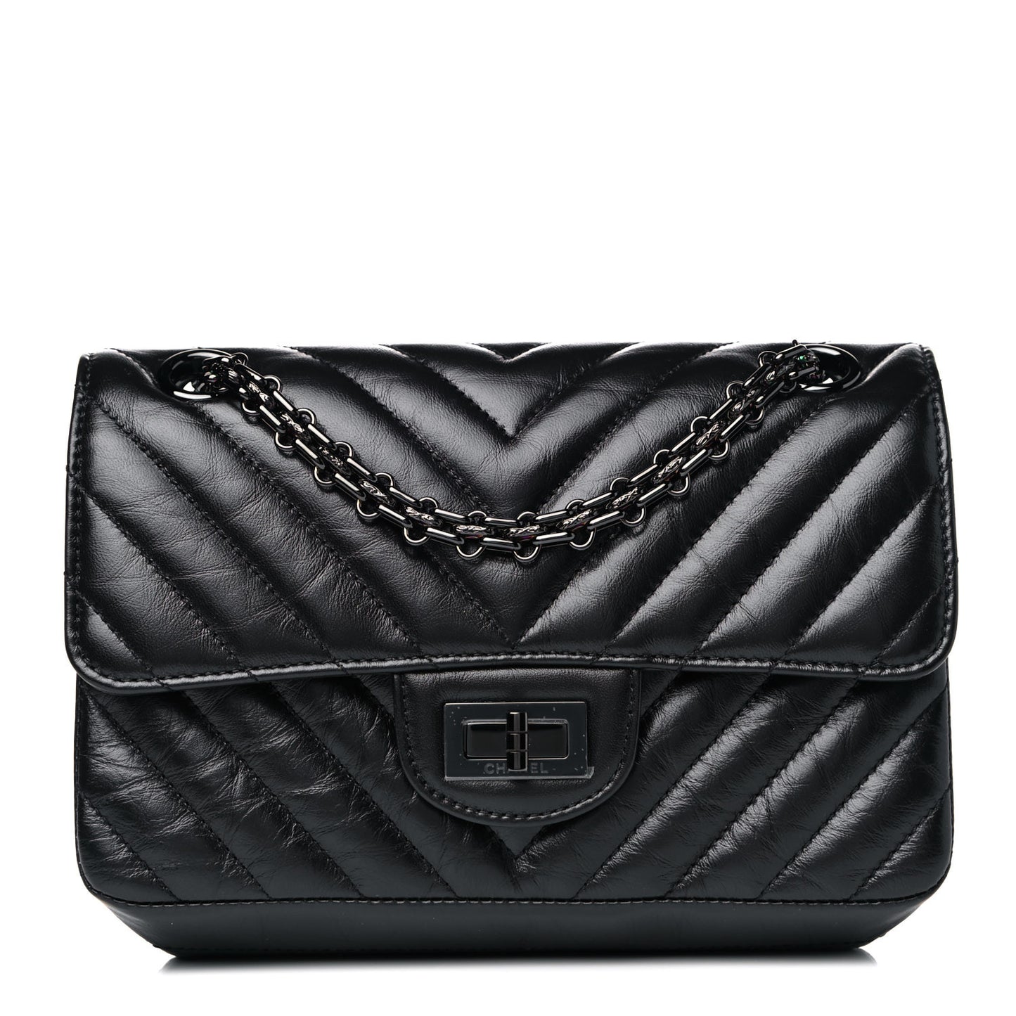 Aged Calfskin Chevron Quilted 2.55 Reissue Mini Flap So Black