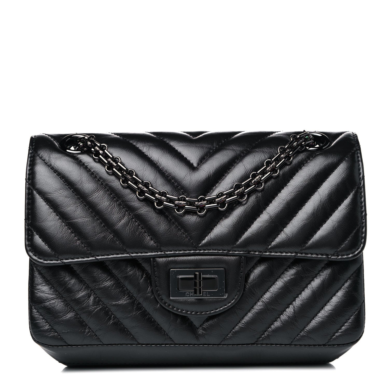Chanel Aged Calfskin Chevron Quilted 2.55 Reissue Mini Flap So Black 1 of 11