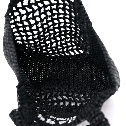 Prada Yarn Raffia Effect Crochet Logo Embroidered Small Tote Bag Black 5 of 8
