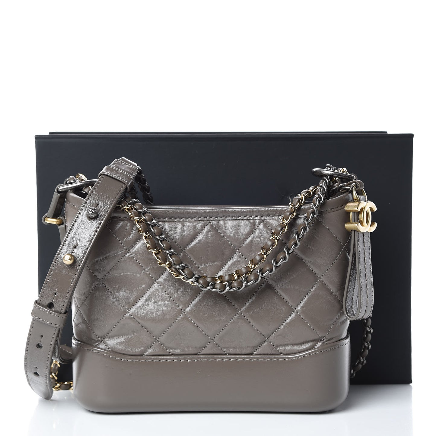 Aged Calfskin Quilted Small Gabrielle Hobo Grey