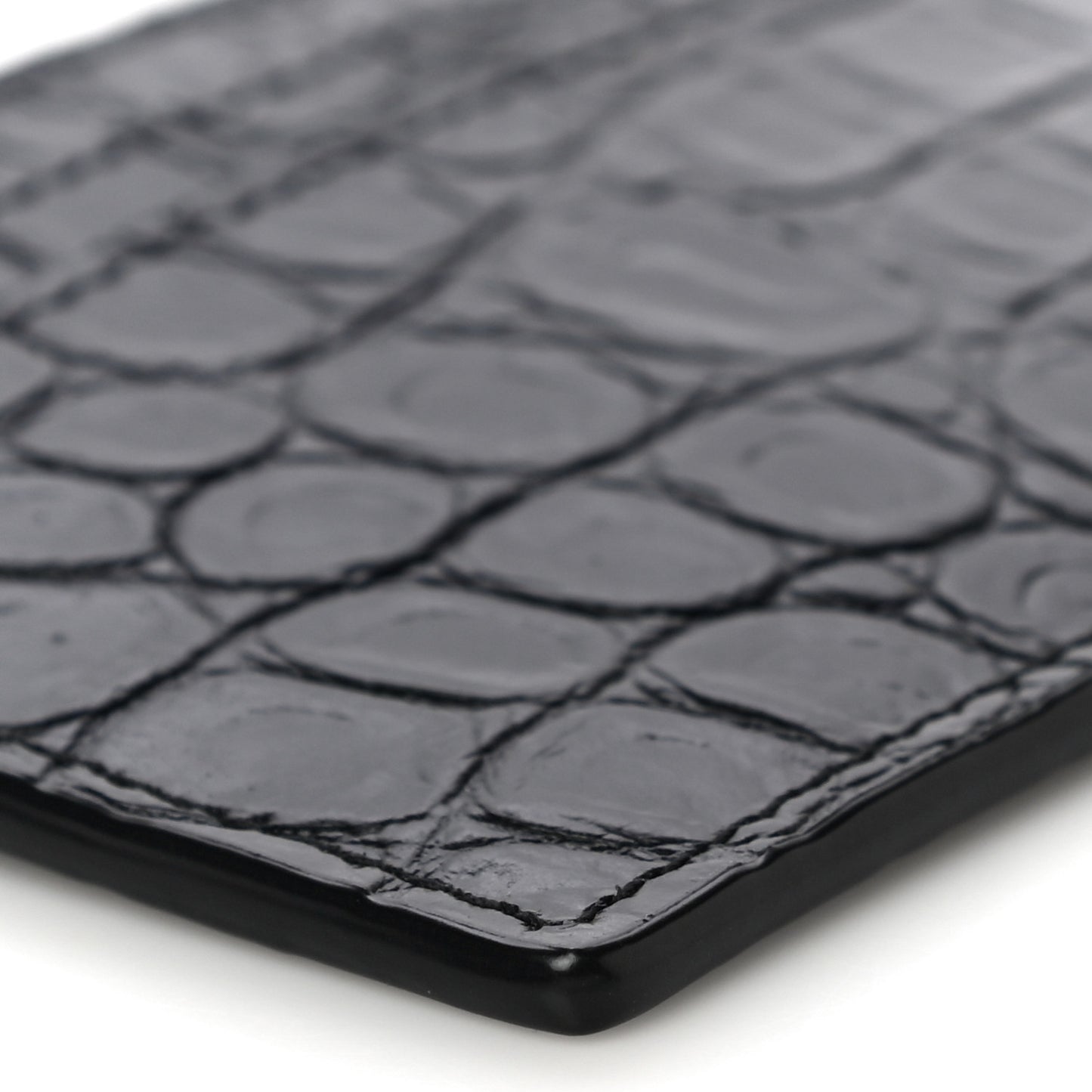 Calfskin Crocodile Embossed Monogram Tiny Cassandra Credit Card Case Black