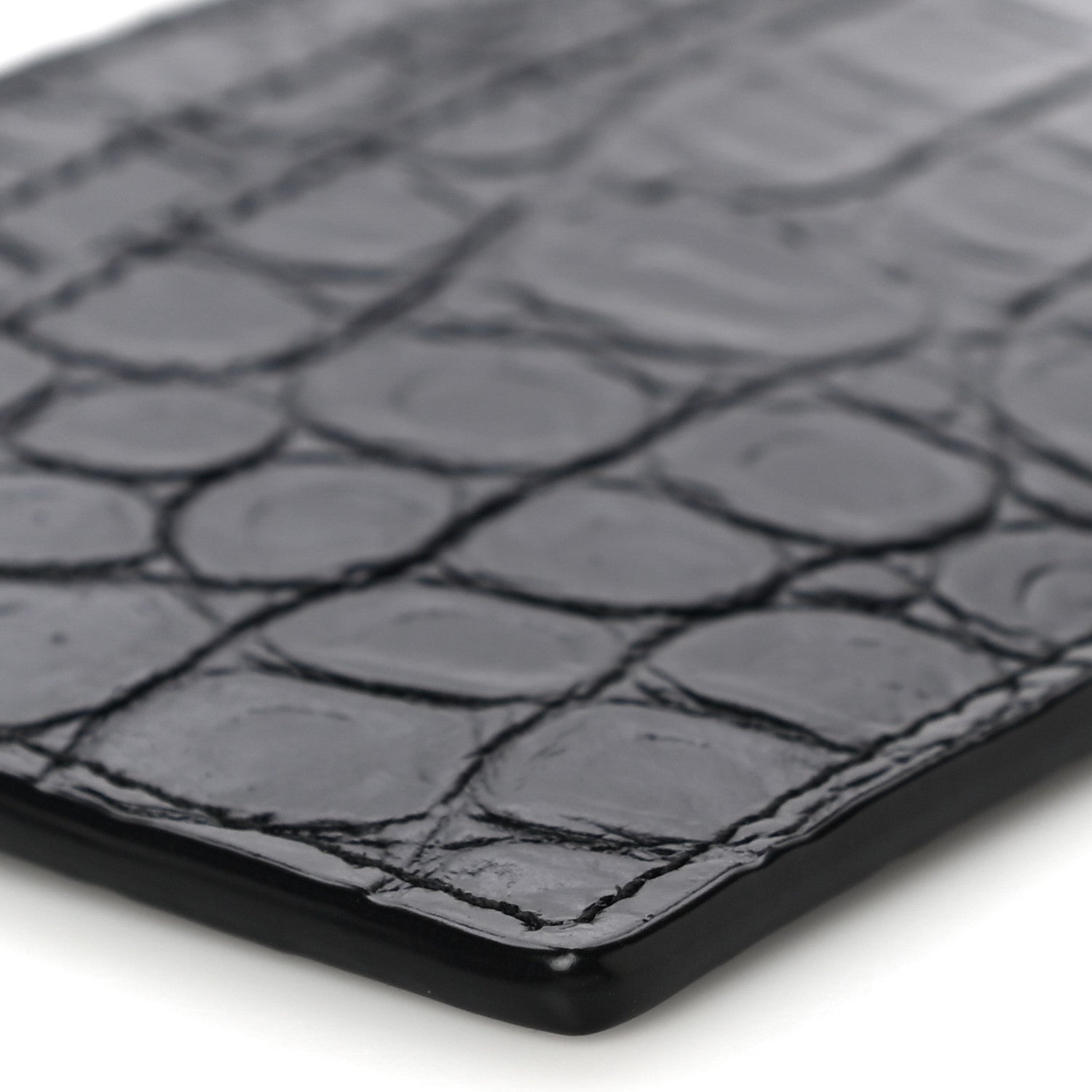 Saint Laurent Calfskin Crocodile Embossed Monogram Tiny Cassandra Credit Card Case Black 9 of 11