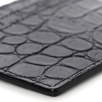 Saint Laurent Calfskin Crocodile Embossed Monogram Tiny Cassandra Credit Card Case Black 9 of 11