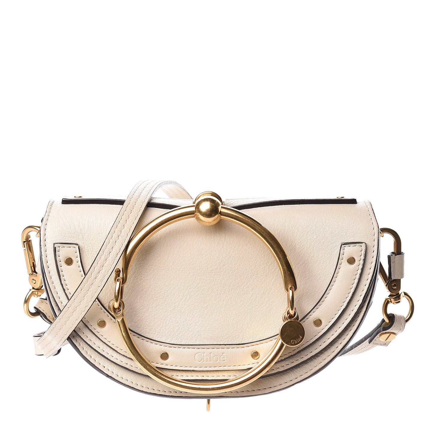 Calfskin Small Nile Bracelet Minaudiere Bag Off White