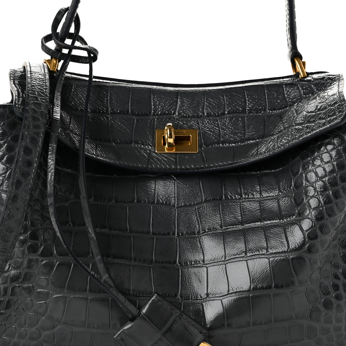 Balenciaga Shiny Calfskin Crocodile Embossed Small Rodeo Top Handle Handbag Volcanic Rock 9 of 11