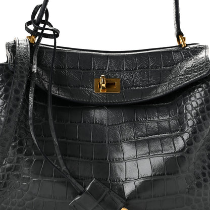 Balenciaga Shiny Calfskin Crocodile Embossed Small Rodeo Top Handle Handbag Volcanic Rock 9 of 11