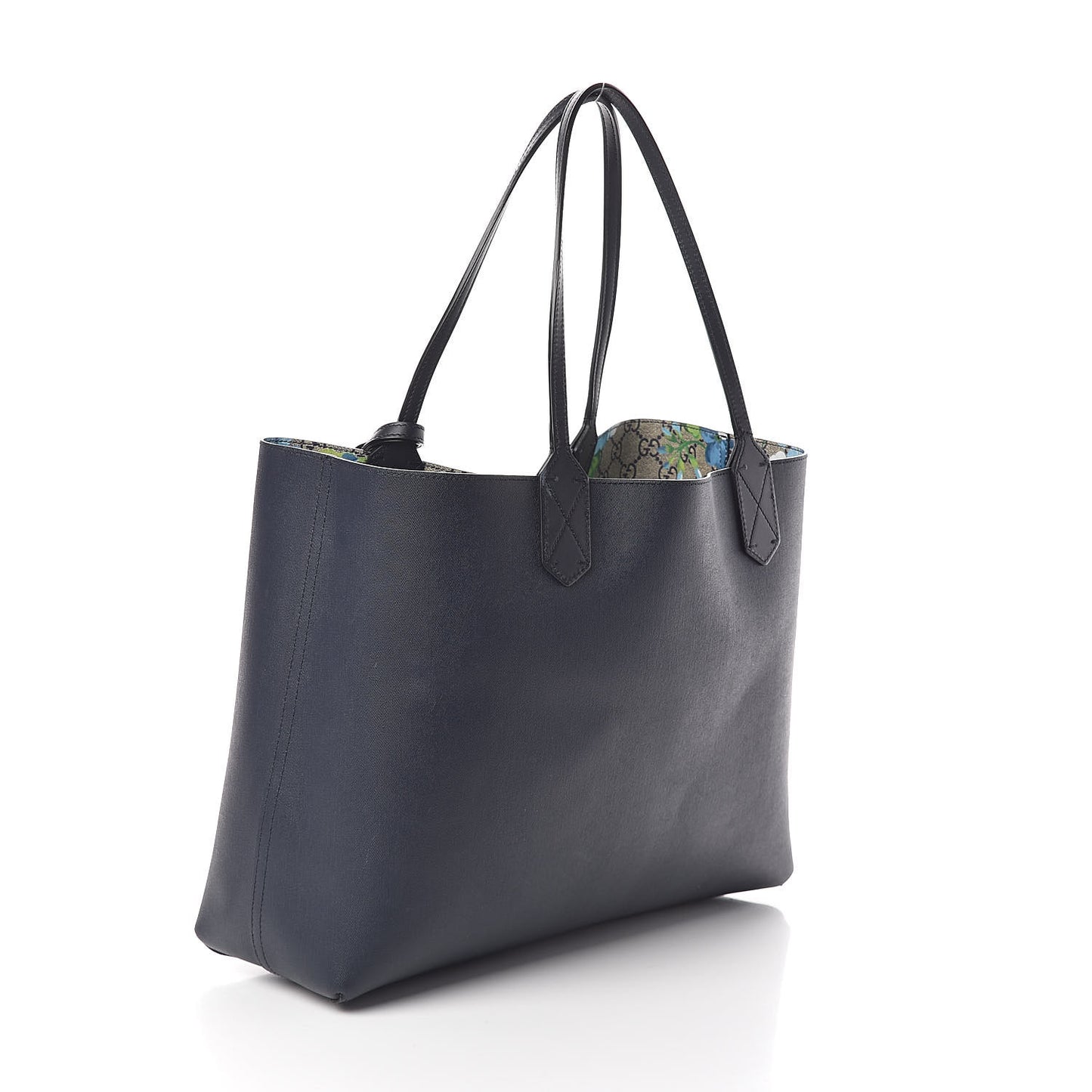 GG Supreme Monogram Blooms Medium Reversible Tote Beige Blue Navy