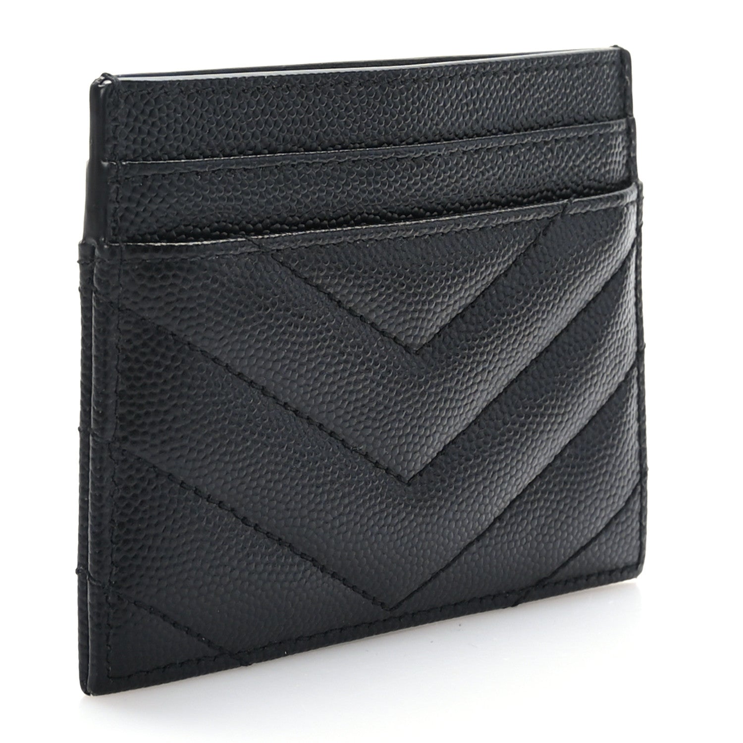 Saint Laurent Grain De Poudre Matelasse Chevron Monochrome Monogram Credit Card Case Black 3 of 8