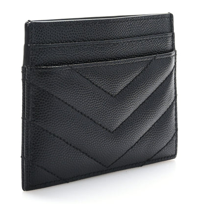 Saint Laurent Grain De Poudre Matelasse Chevron Monochrome Monogram Credit Card Case Black 3 of 8