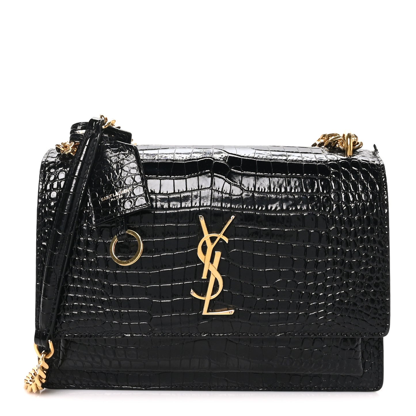 Calfskin Crocodile Embossed Medium Monogram Sunset Black
