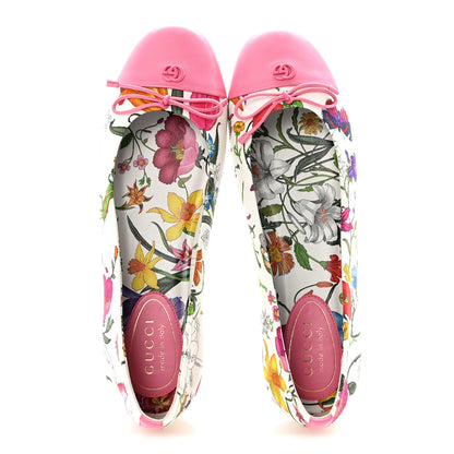 Gucci Sepang Flora Faded Canvas GG Marmont Ballerina Flats 39 White Multicolor Knit Rose 2 of 10