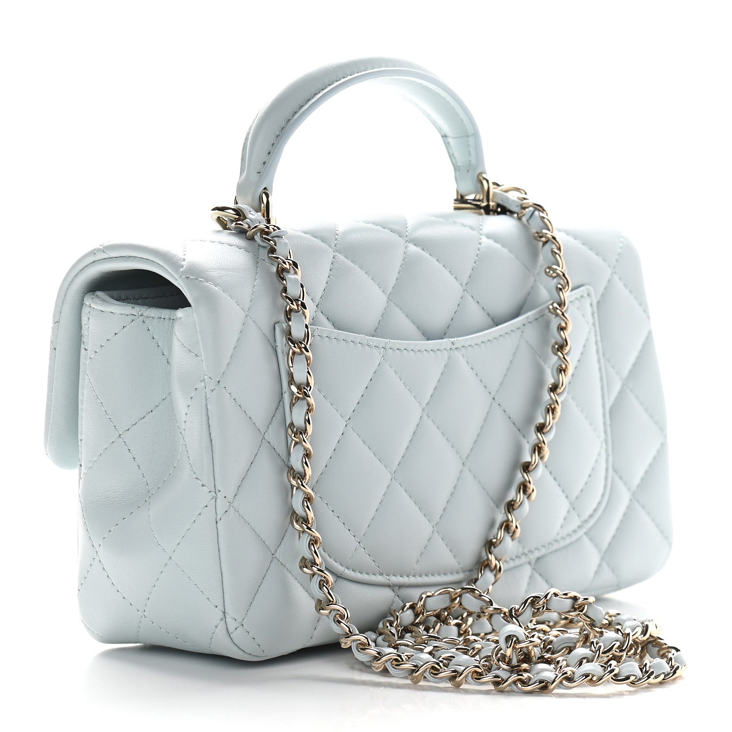 Chanel Lambskin Quilted Mini Top Handle Rectangular Flap Light Blue 2 of 9