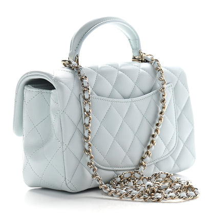 Chanel Lambskin Quilted Mini Top Handle Rectangular Flap Light Blue 2 of 9
