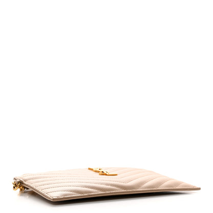 Saint Laurent Grain De Poudre Chevron Monogram Large Bill Pouch Dark Beige 4 of 14