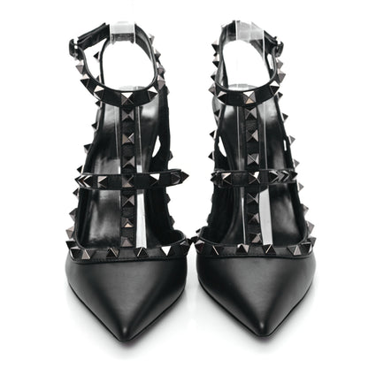 Valentino Garavani Calfskin Nappa Rockstud Ankle Strap 100mm Pumps 38.5 Black 2 of 9