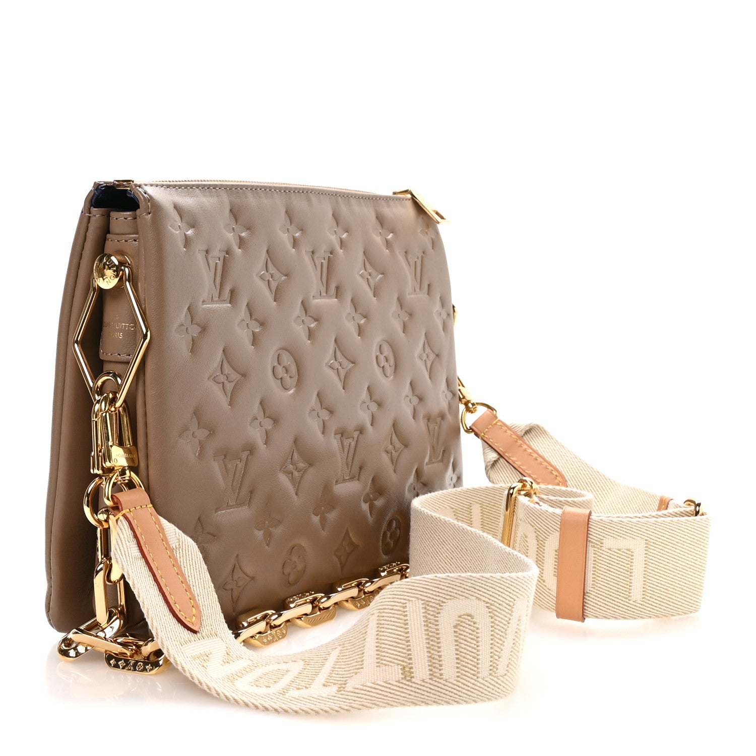 Louis Vuitton Lambskin Embossed Monogram Coussin PM Taupe 1870223