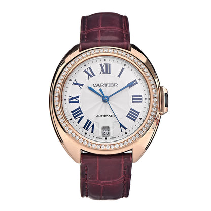 Cartier 18K Pink Gold Alligator Diamond 35mm Cle De Automatic Watch Bordeaux 1 of 11