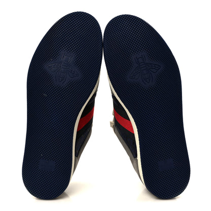 Gucci Suede GG Monogram Calfskin Web Mens Screener Sneakers 9 Grey Blue Red 6 of 10