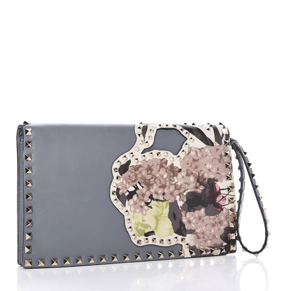 Valentino Garavani Nappa Monogram Kimono 1997 Print Rockstud Wristlet Clutch Grey 3 of 9