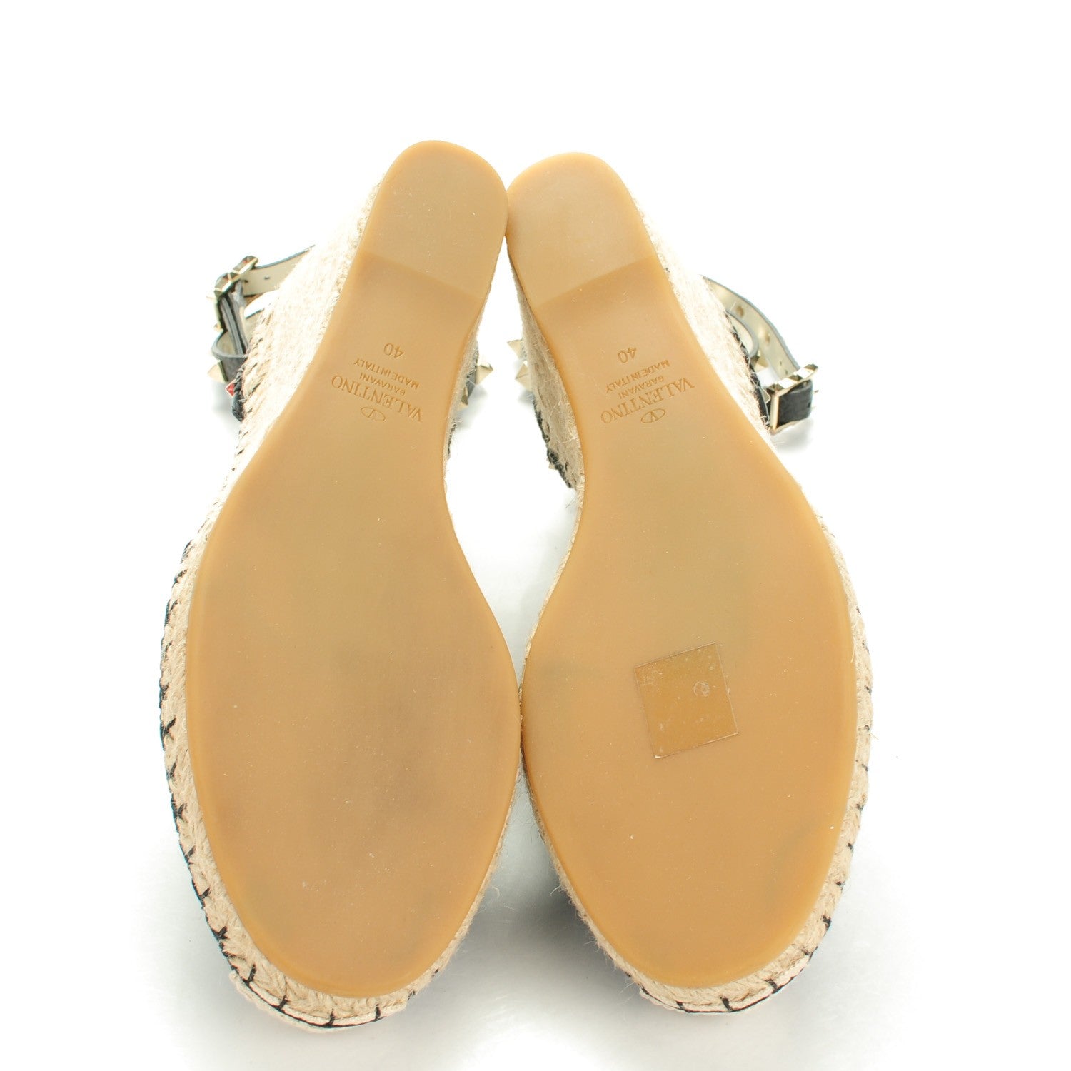 Valentino Garavani Grained Calfskin Rockstud Ankle Wrap Espadrille 15/85mm Wedges 40 Black Light Ivory 5 of 8