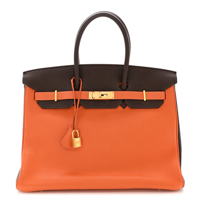 Hermes Togo Bi-Color Birkin 35 Chocolate Orange 1 of 14