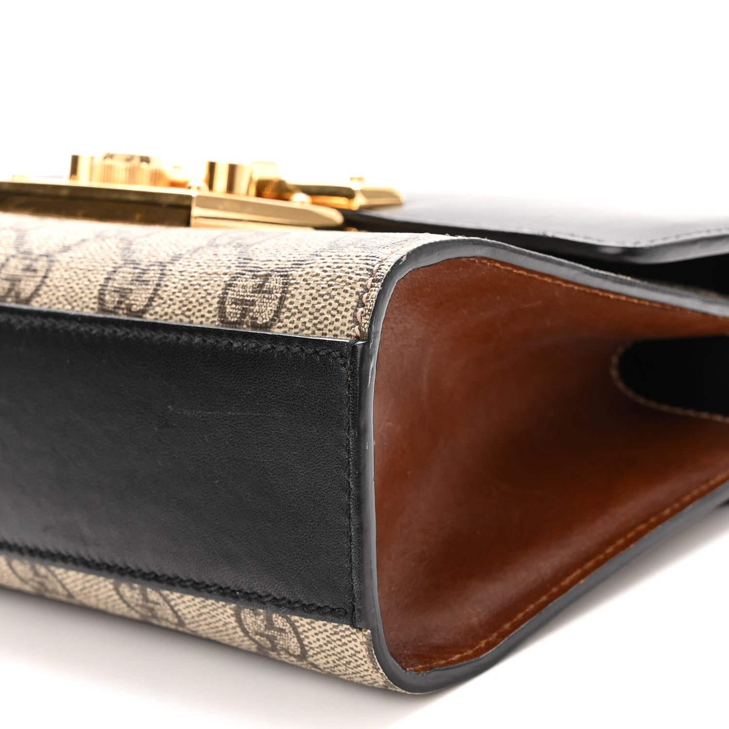 Gucci GG Supreme Monogram Calfskin Small Padlock Shoulder Bag Beige Black Cuir 9 of 10