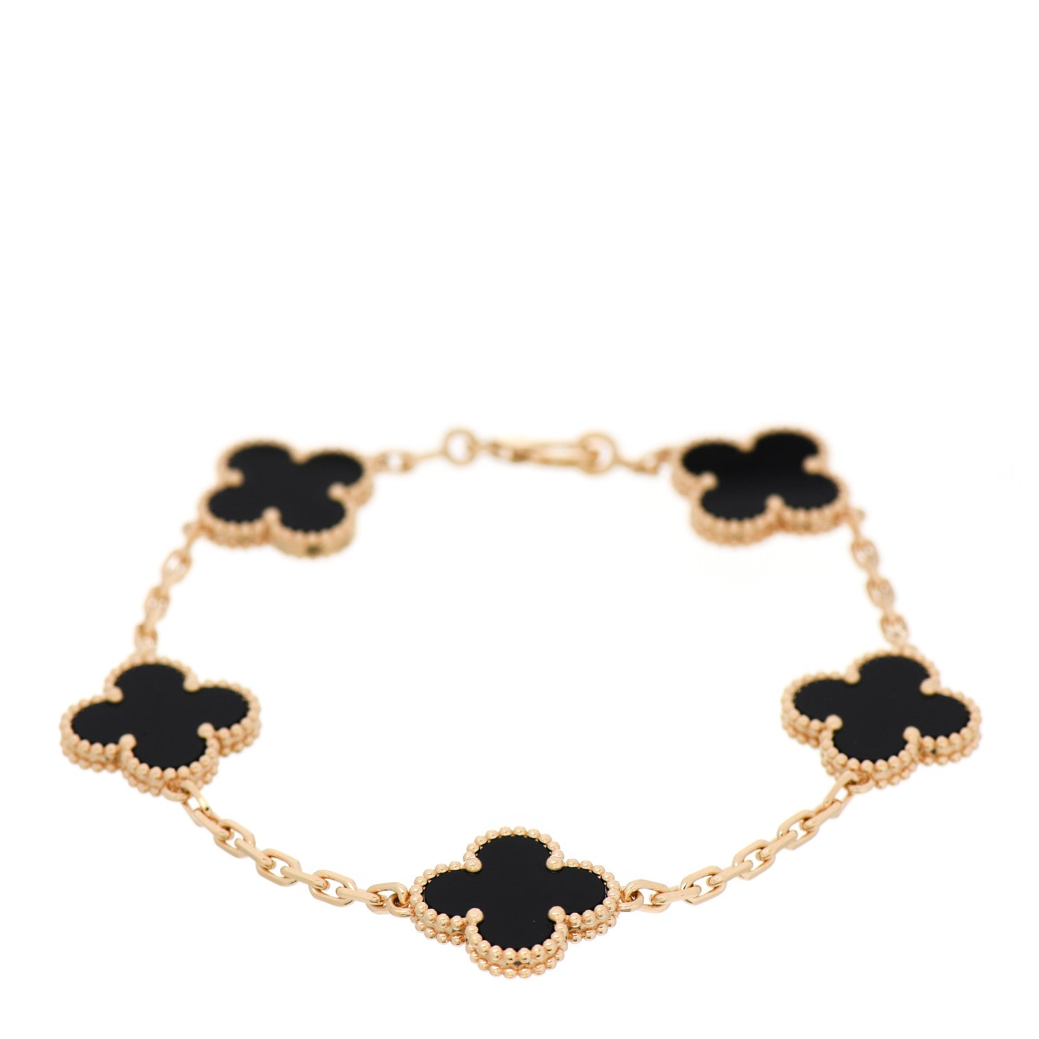 Van Cleef & Arpels 18K Yellow Gold Black Onyx 5 Motifs Vintage Alhambra Bracelet 1 of 6