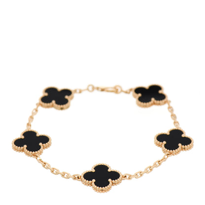 Van Cleef & Arpels 18K Yellow Gold Black Onyx 5 Motifs Vintage Alhambra Bracelet 1 of 6