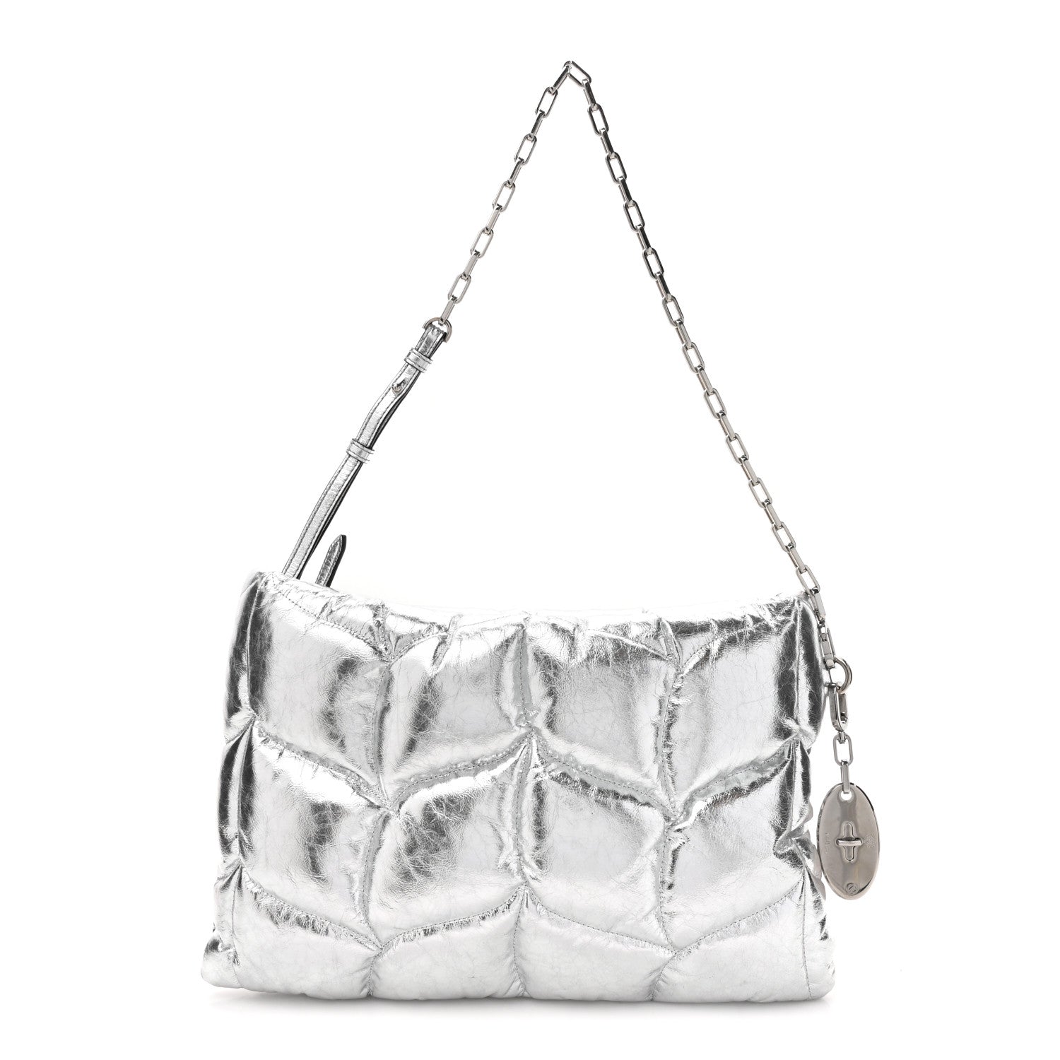 Mulberry Metallic Crinkled Calfskin Pillow Quilted Softie Clutch Silver 1 of 9