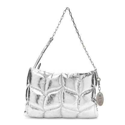 Mulberry Metallic Crinkled Calfskin Pillow Quilted Softie Clutch Silver 1 of 9