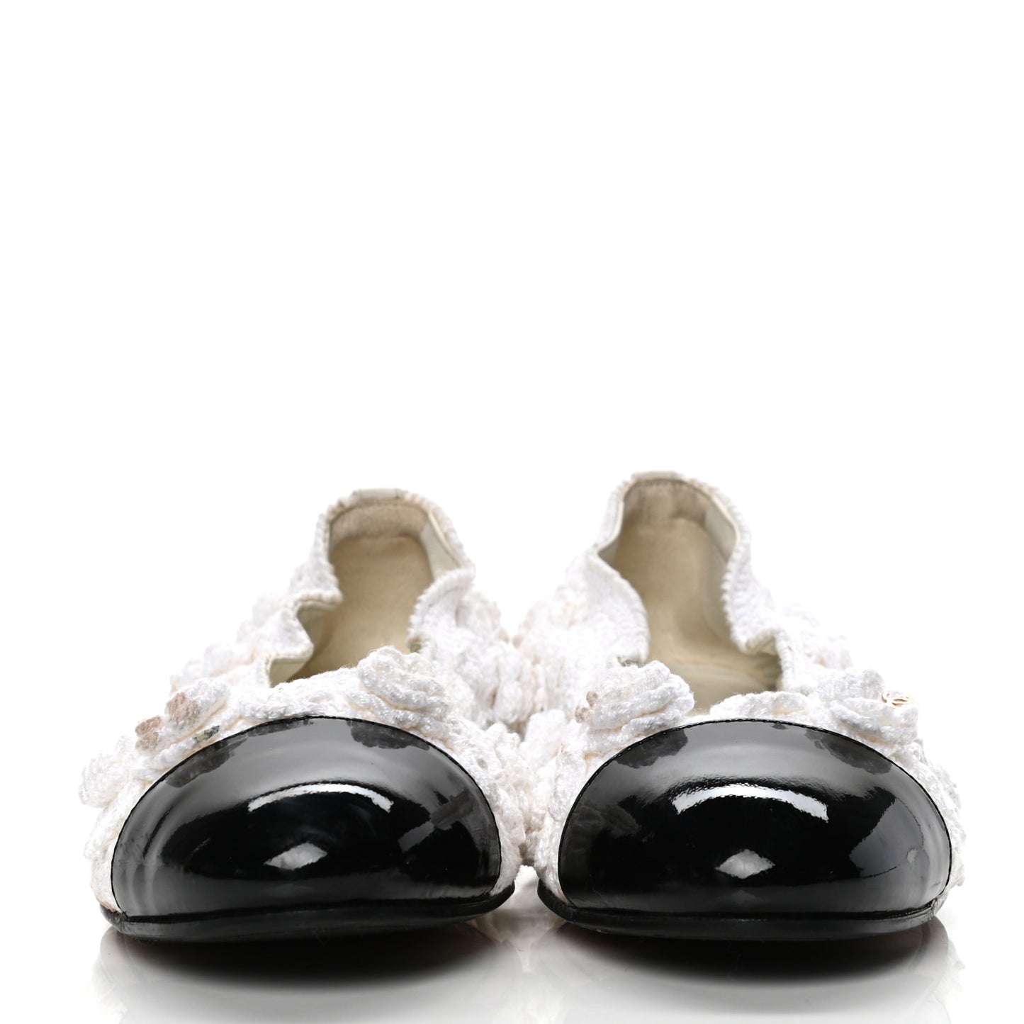 Crochet Patent Cap Toe Ballerina Flats 38 White Black