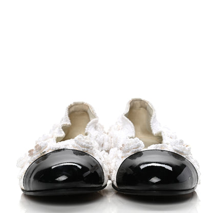 Chanel Crochet Patent Cap Toe Ballerina Flats 38 White Black 2 of 4