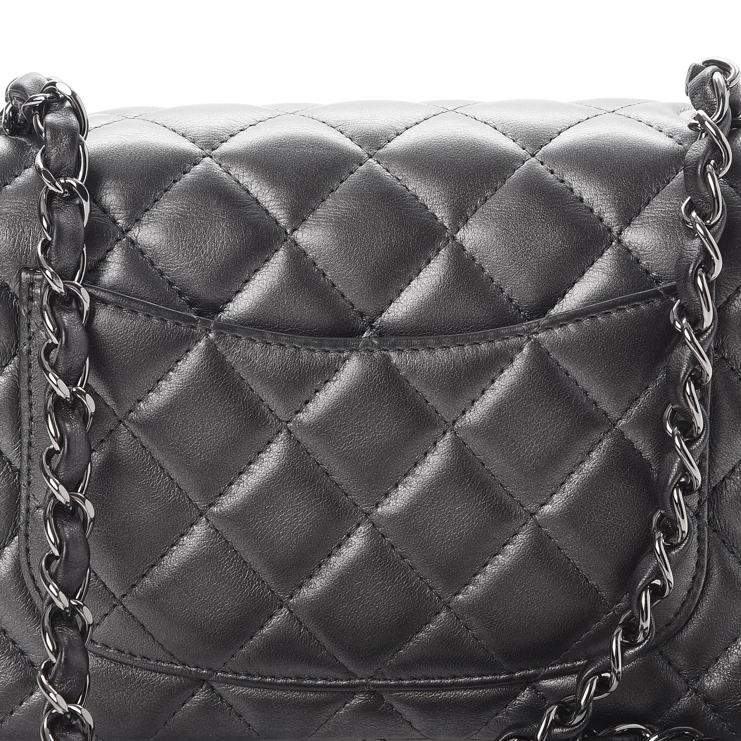 Metallic Lambskin Quilted Mini Rectangular Flap Dark Grey