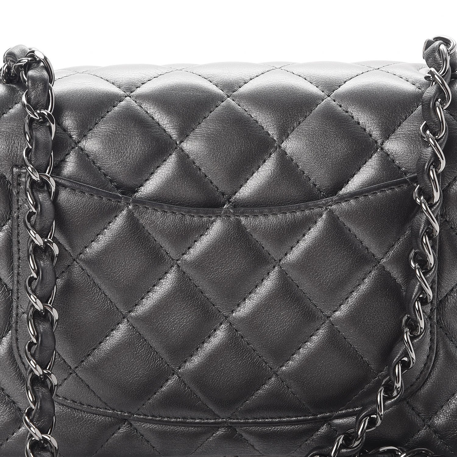 Chanel Metallic Lambskin Quilted Mini Rectangular Flap Dark Grey 8 of 11
