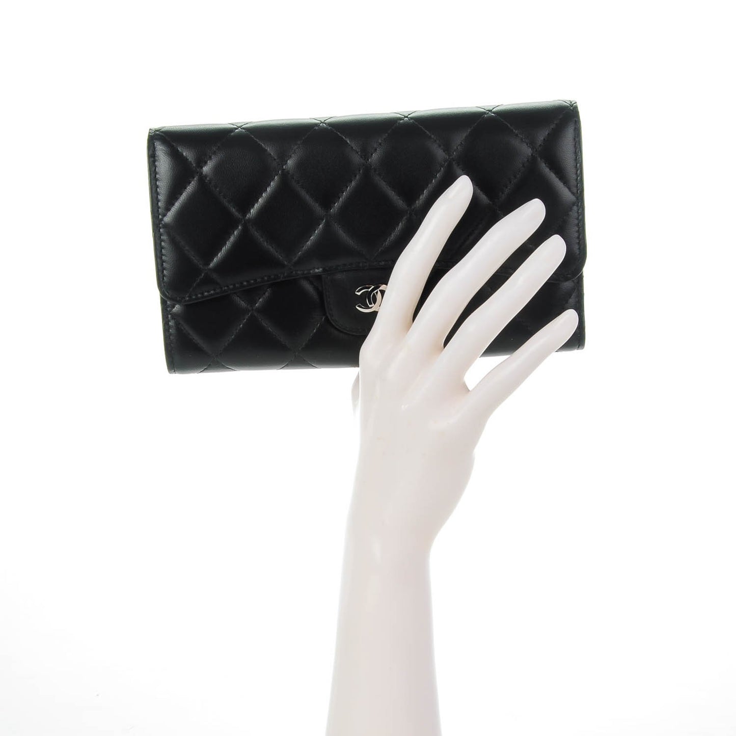 Lambskin Quilted Large Flap Wallet Black
