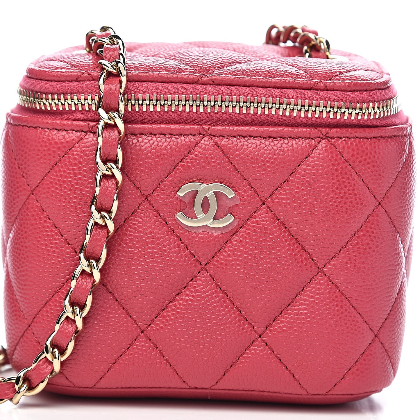 Caviar Quilted Mini Vanity Case With Chain Dark Pink