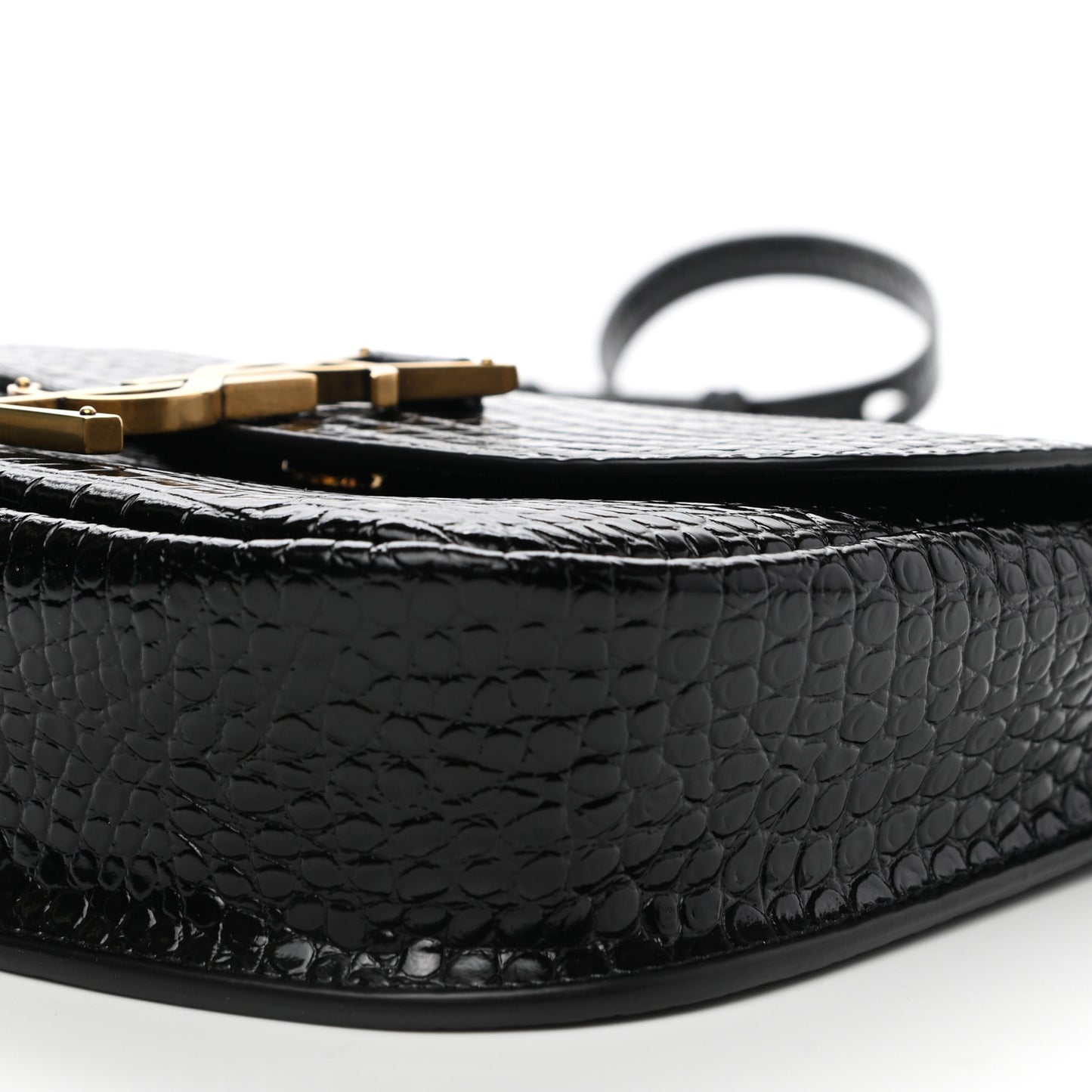 Crocodile Embossed Calfskin Small Kaia Satchel Black