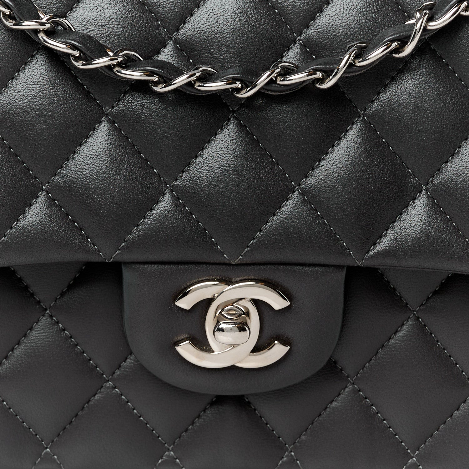 Chanel Lambskin Quilted Medium Double Flap Dark Grey 9 of 11