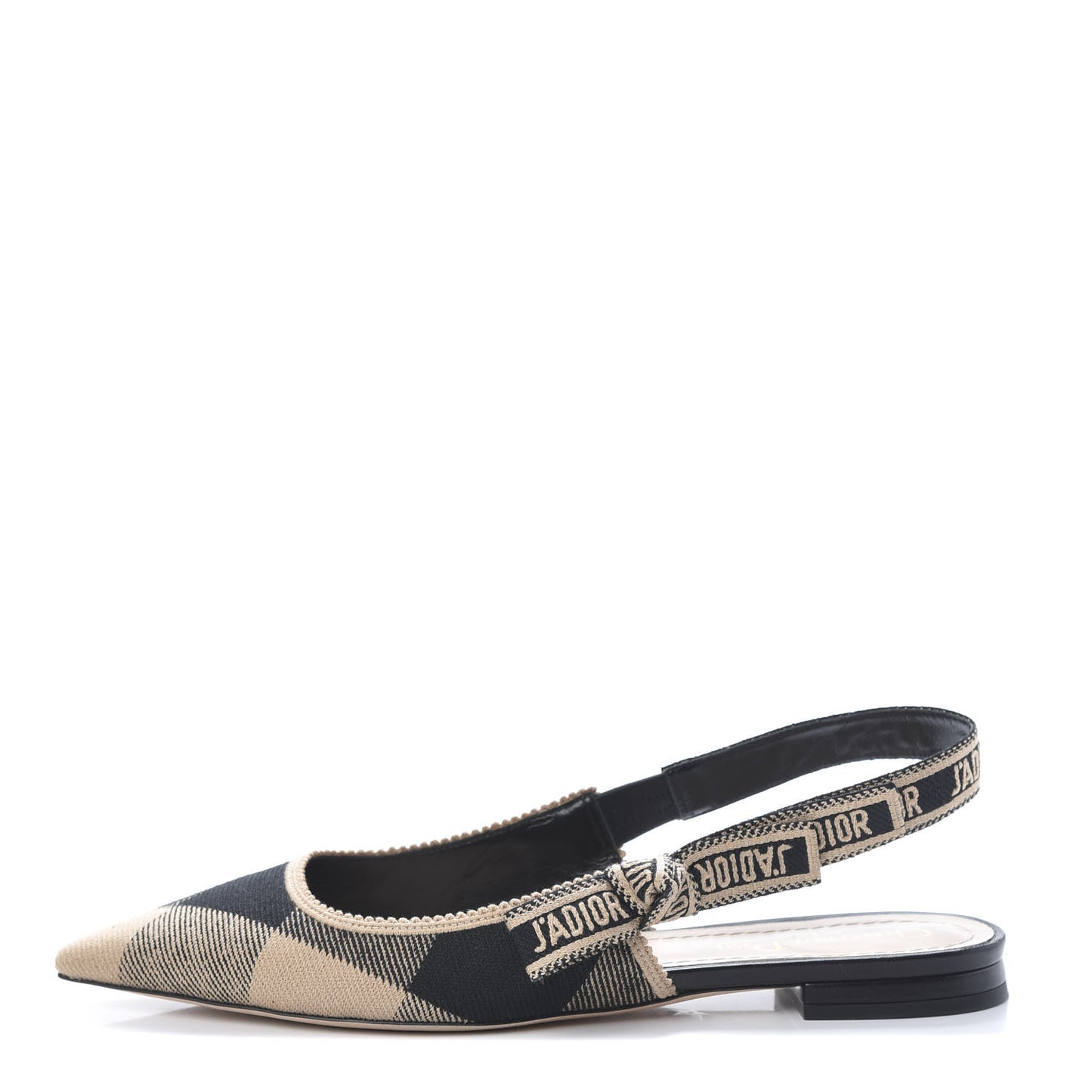 Cotton Ribbon Check'N'Dior J'Adior Slingback Ballet Flats 38 Black Beige