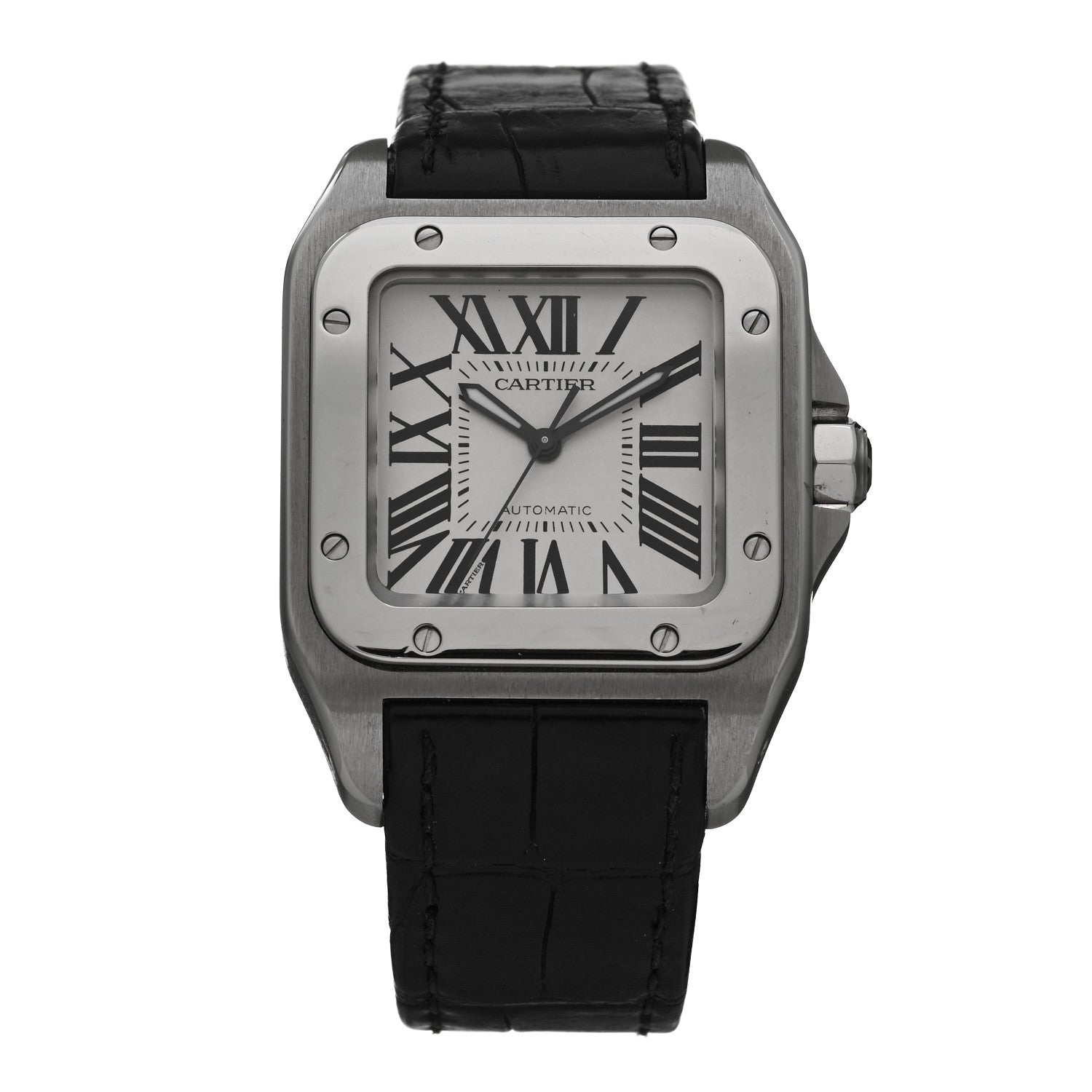 Cartier Stainless Steel Alligator 33mm Santos 100 Automatic Watch 1 of 4