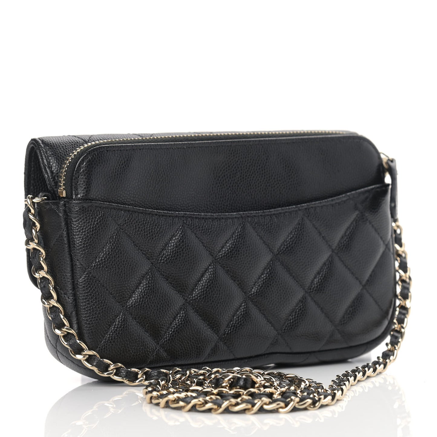 Caviar Quilted Flap Phone Holder With Chain Black