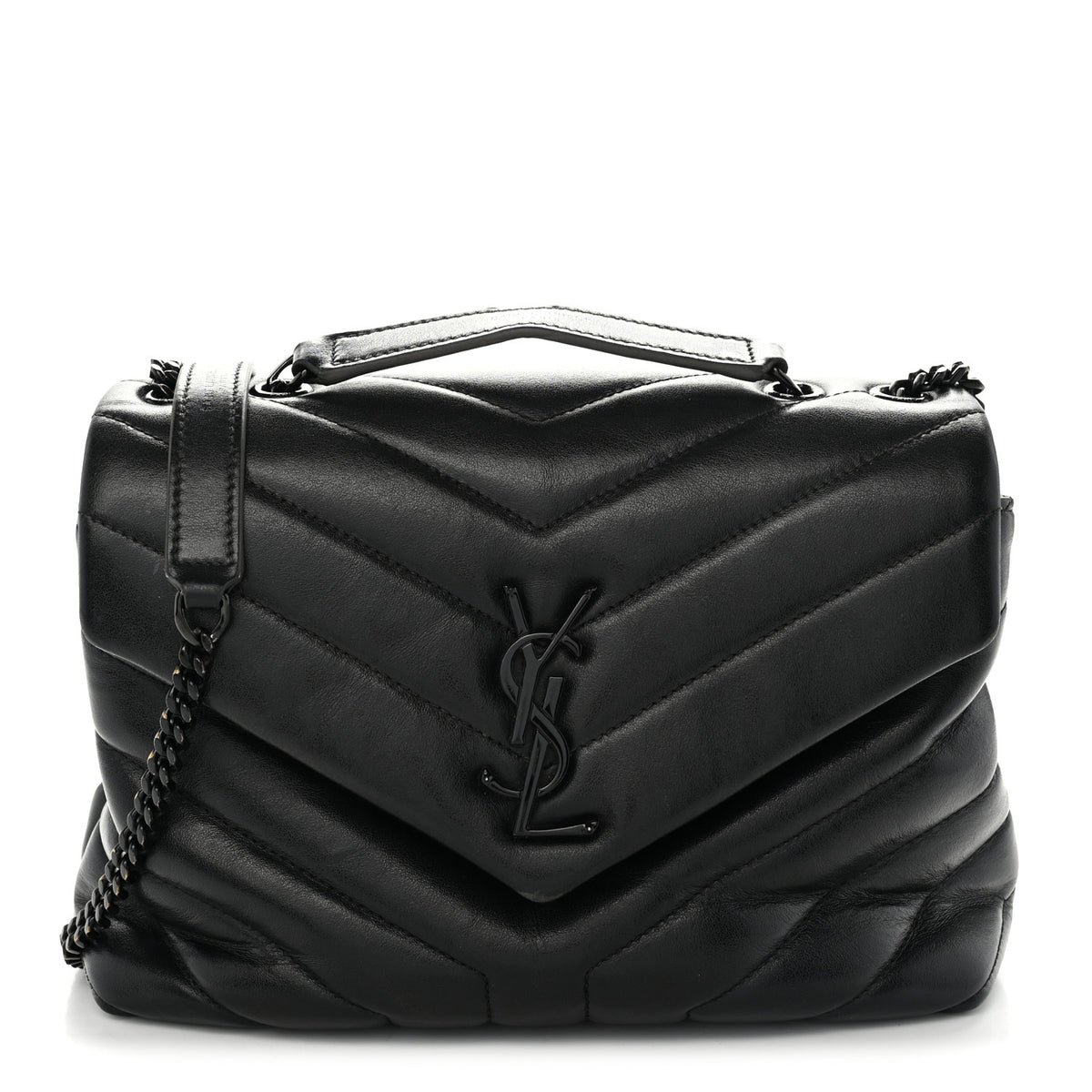 Saint Laurent Calfskin Y Quilted Monogram Monochrome Small Loulou Chain Satchel Black 1 of 15