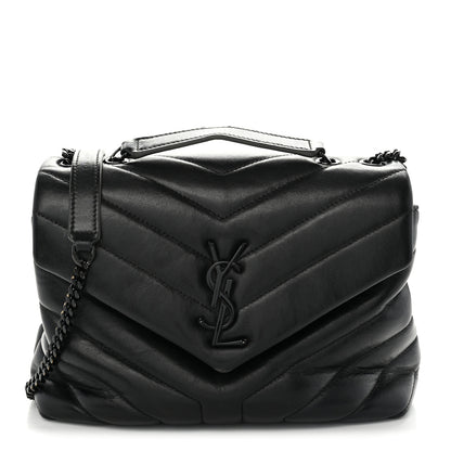 Saint Laurent Calfskin Y Quilted Monogram Monochrome Small Loulou Chain Satchel Black 1 of 15