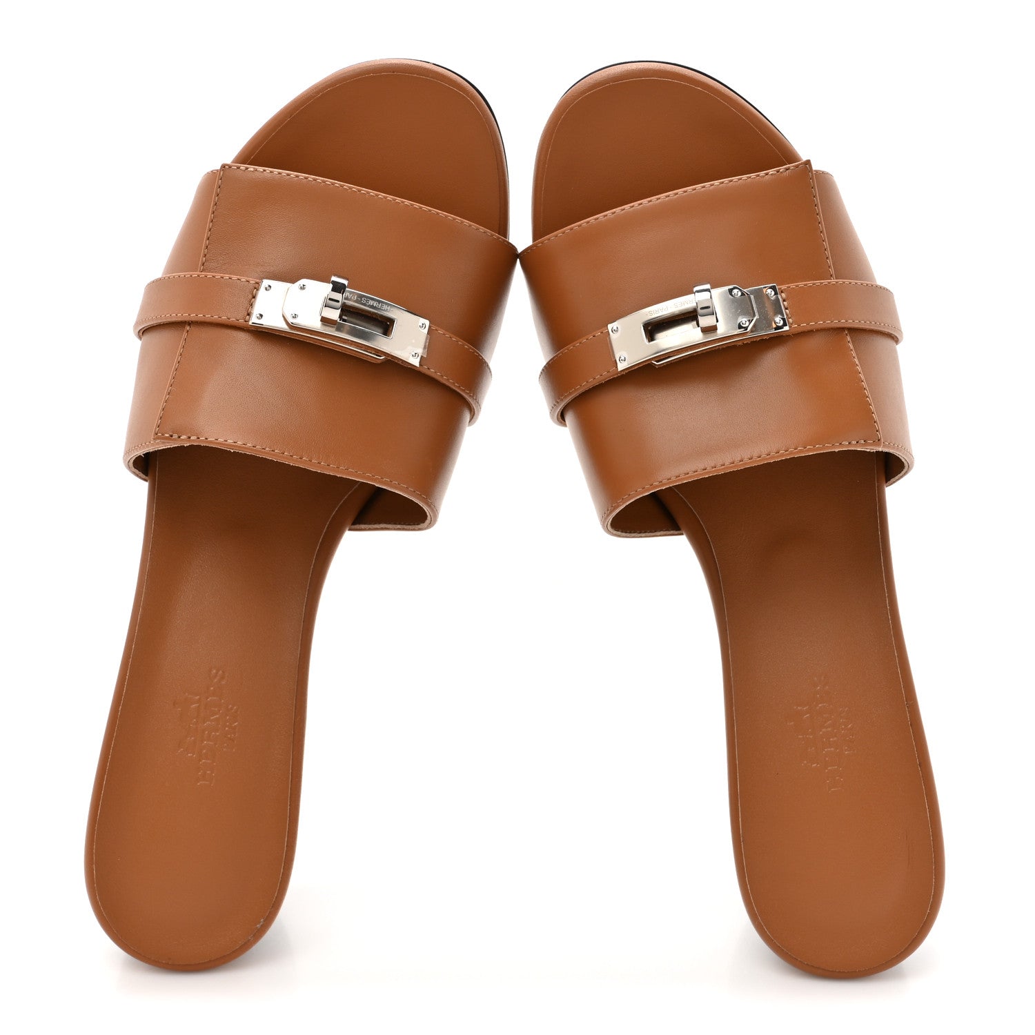 Hermes Calfskin Gigi 50 Sandals 37.5 Gold 2 of 10