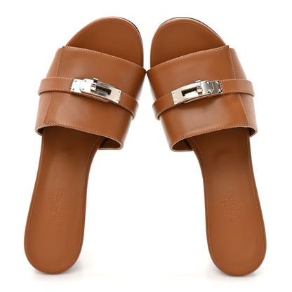 Hermes Calfskin Gigi 50 Sandals 37.5 Gold 2 of 10